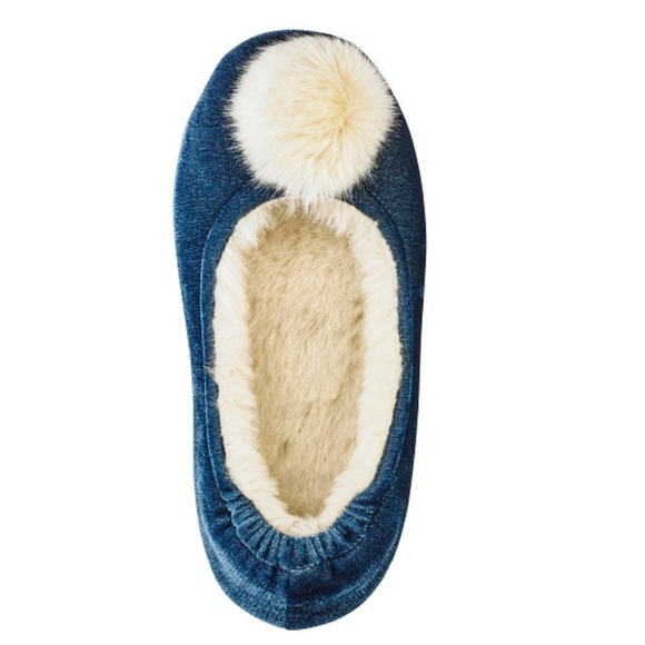 HEAVENLY SOLES POM BALLERINA SLIPPERS -BLUE 7D WIDE (NEW WITH TAGS) - Picture 3 of 5